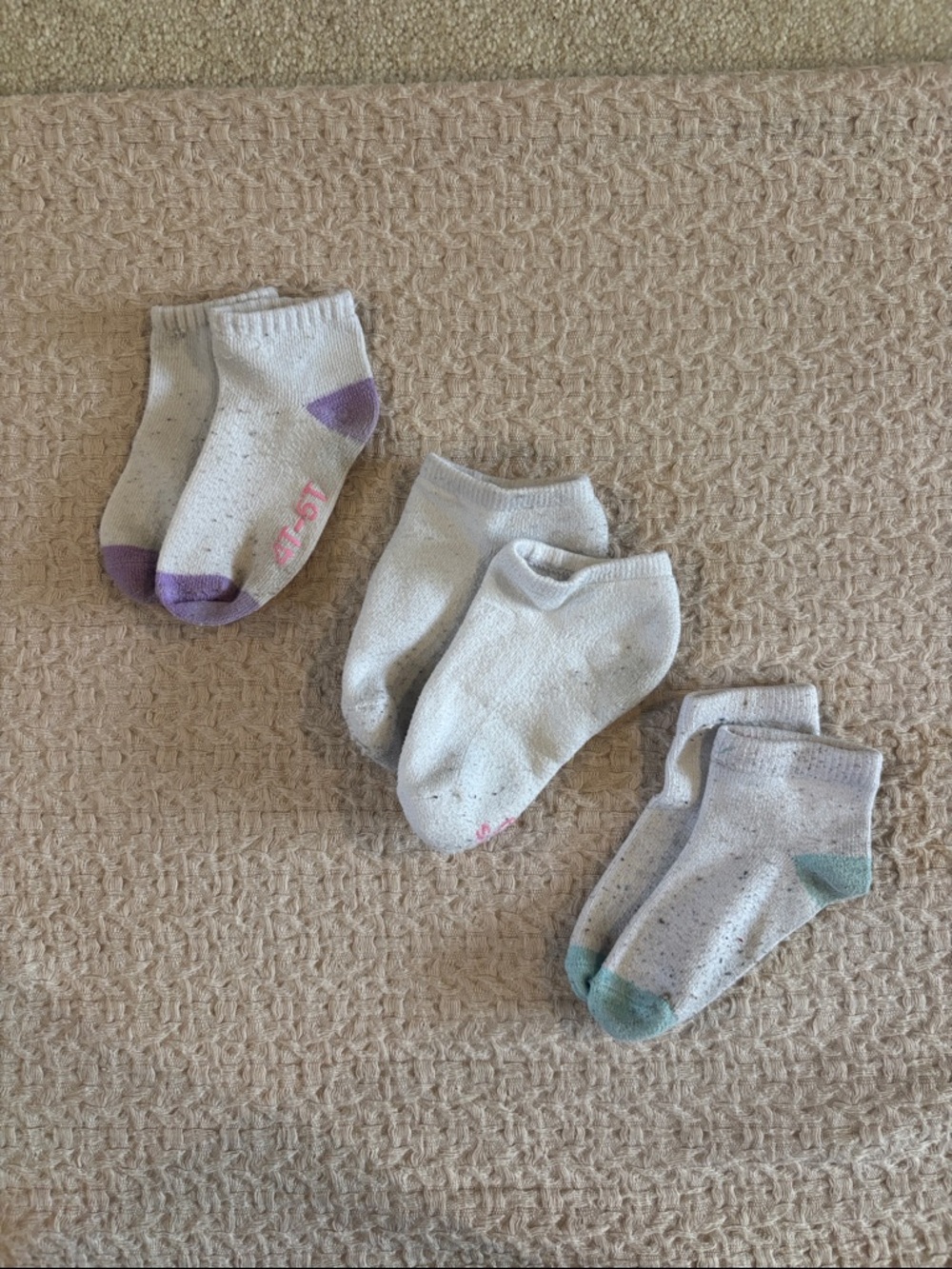 Hanes Kids White Ankle Socks with Purple and Teal Accents - 3 Pairs